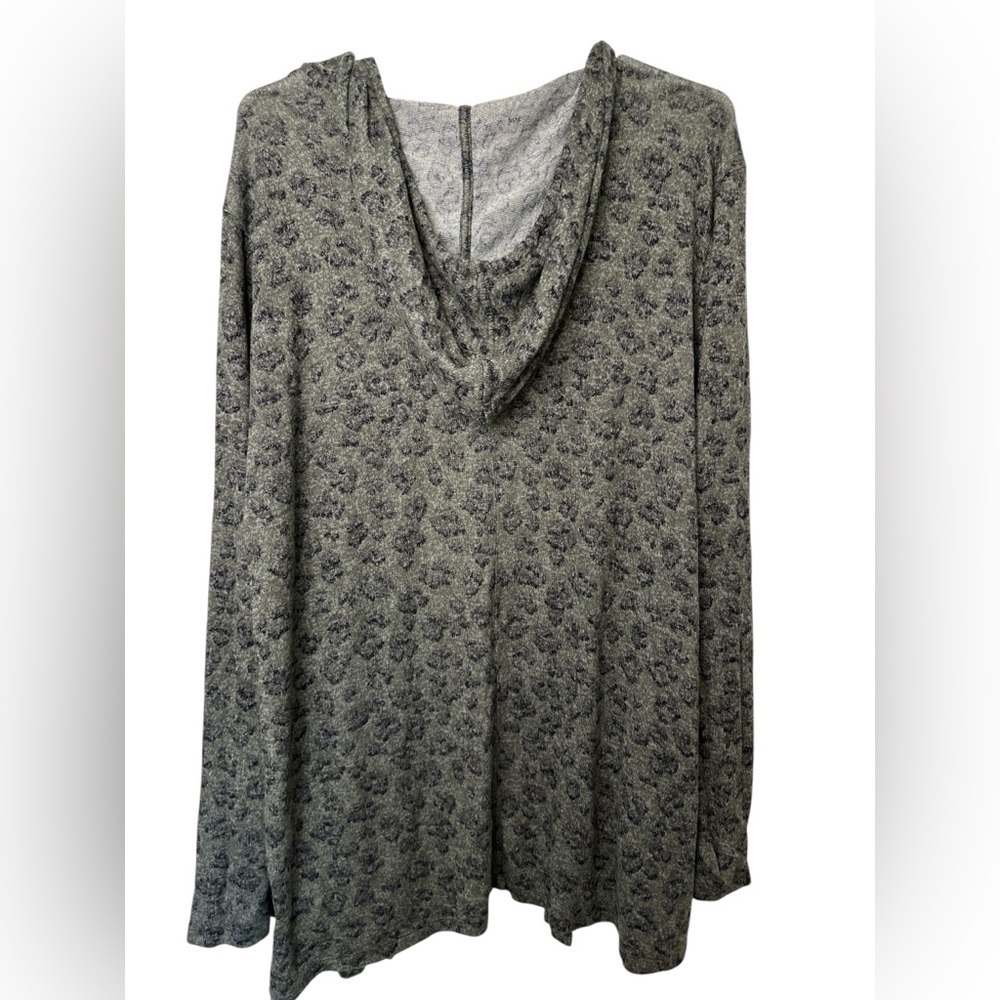 Lucky Brand Open Front Hooded Cardigan Grey Green Leopard print sweater - Picture 2 of 7